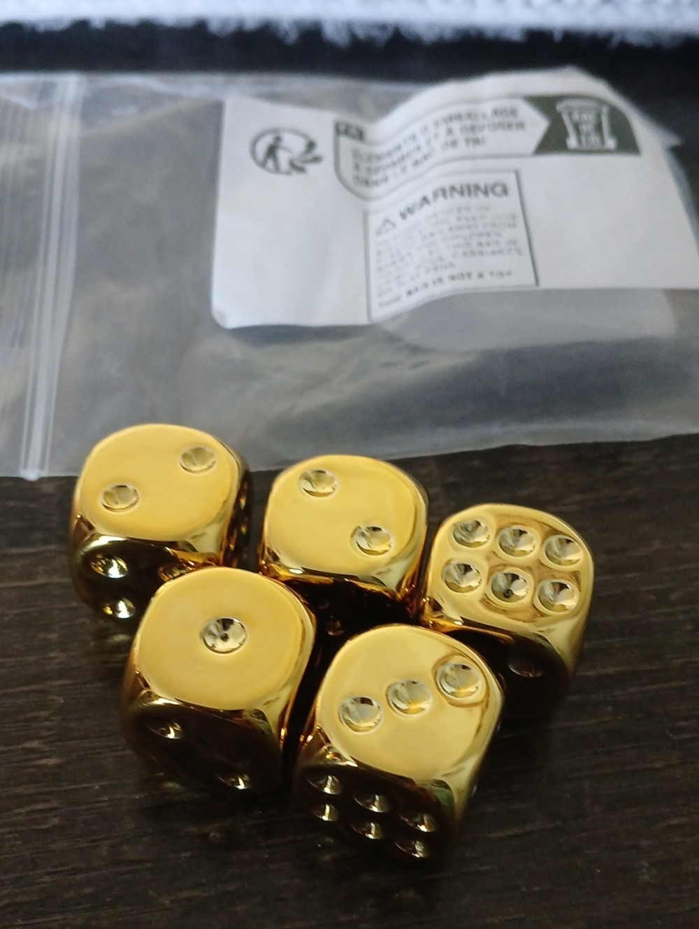 Gold Metallic Six-Sided Dice Set for Home Games